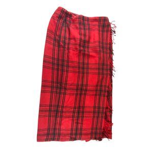 Cambridge‎ Country Skirt Womens 10 Red Black Wool Plaid Wrap Fringe Buffalo